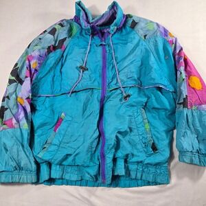 Vintage River Edge RE Sport Windbreaker Jacket Teal Floral Colorblock Petite M